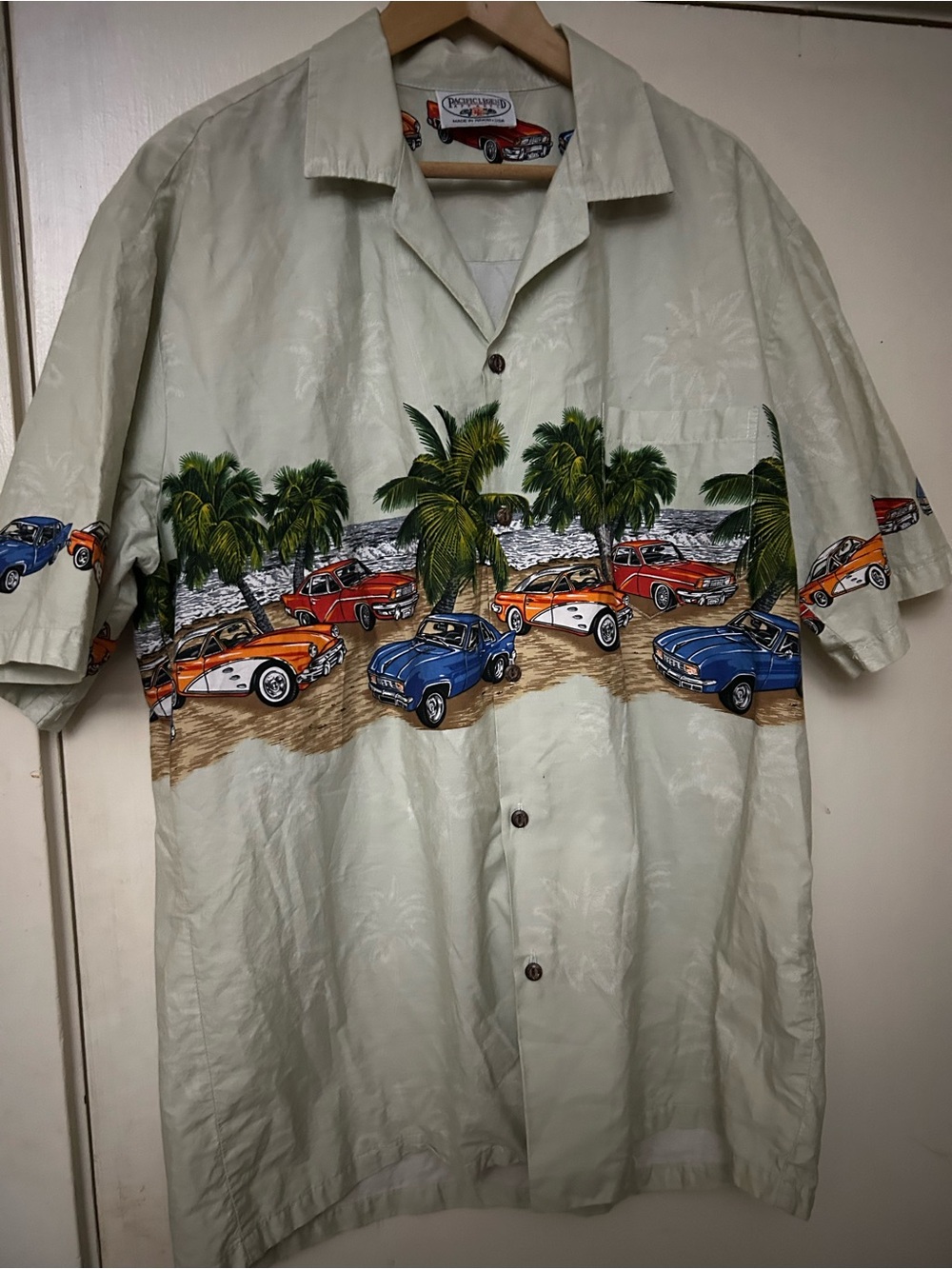 Vintage Tropical Classic Car Print Short-Sleeve Shirt - Sage size XL